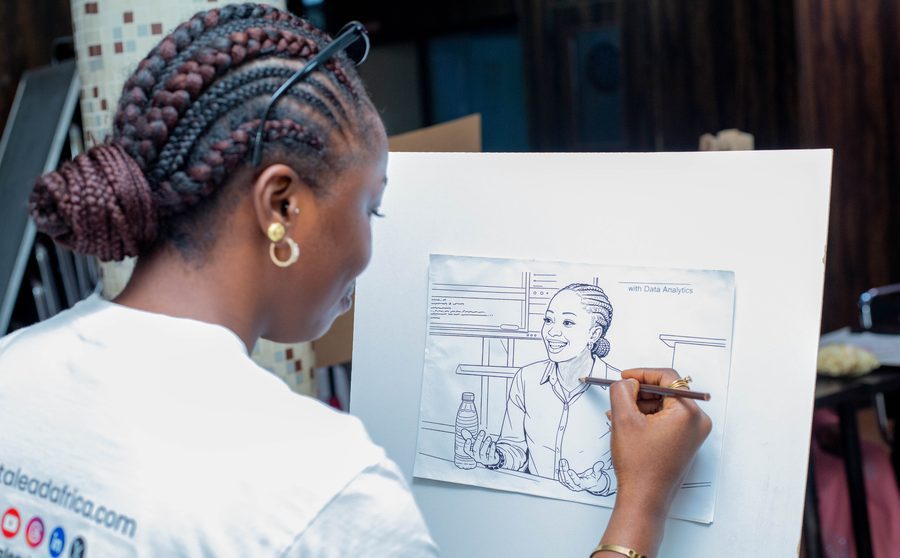 A Data-Lead Africa team member working through a survey instrument